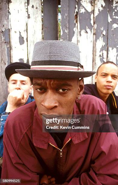 British trip hop group Massive Attack, London, June 1991. Left to right: Robert '3D' Del Naja, Grant 'Daddy G' Marshall and Andrew 'Mushroom' Vowles.