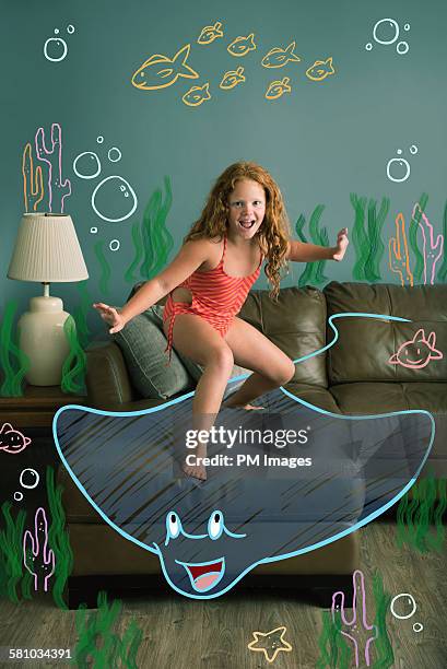 girl in an underwater world - mixed media stock pictures, royalty-free photos & images