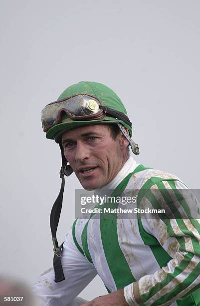 Jockey Gary Stevens cools down after riding Point Given to the finish line to win the 126th Preakness Stakes at Pimlico in Baltimore, Maryland....