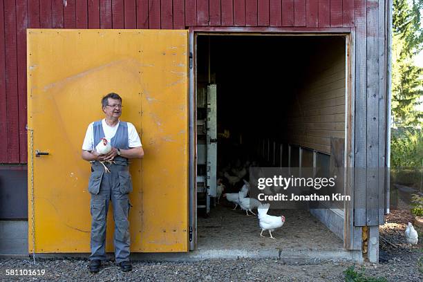 organic egg farmer portrait. - somero photos et images de collection