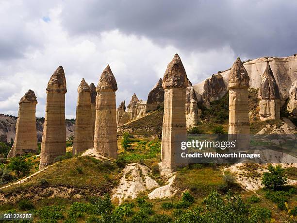 bizarre formations in love valley, cappadocia - forma de falo fotografías e imágenes de stock