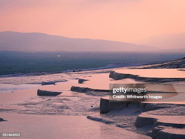 pamukkale travertine pools in evening light turkey - pamukkale imagens e fotografias de stock