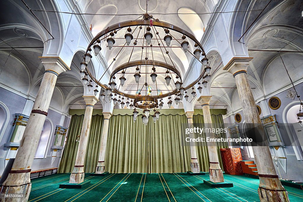 Wide angle view of Alacati mosque interior