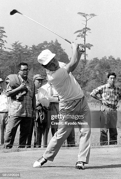 Chiba, Japan - Japanese golfer Teruo Sugihara tees off in a round at Chiba Country Club in Chiba Prefecture in September 1962 on his way to capture...