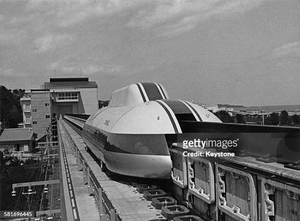 New Japanese National Railways monorail undergoing testing in Japan, 1977.