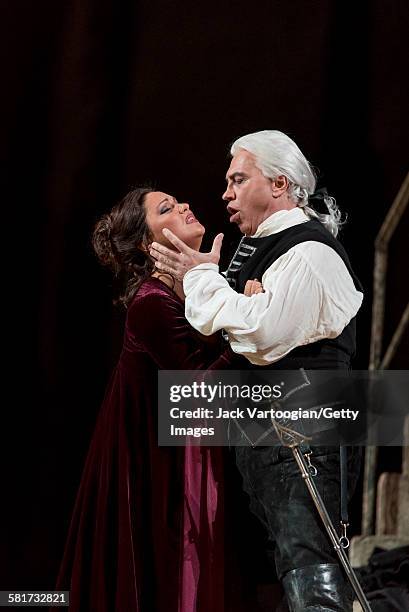 Russian operatic soprano Anna Netrebko and baritone Dmitri Hvorostovsky perform at the final dress rehearsal prior to the season premiere of the...