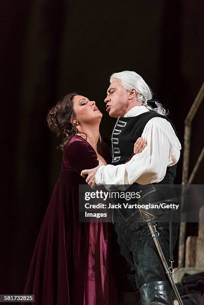 Russian operatic soprano Anna Netrebko and baritone Dmitri Hvorostovsky perform at the final dress rehearsal prior to the season premiere of the...