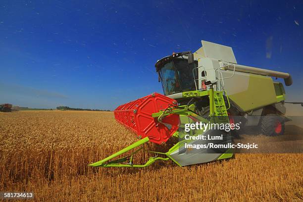 combine harvester in field, slavonia, croatia - slavonia stock pictures, royalty-free photos & images