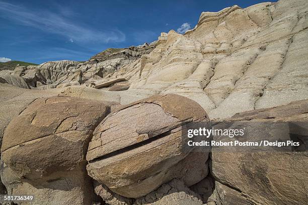 the erosion around drumheller, alberta, forming interesting formations and hoodoos - dinosaur provincial park foto e immagini stock