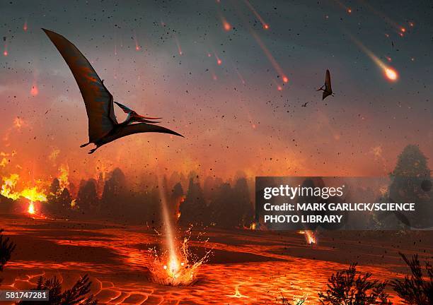 pterosaurs and mass extinction - extinct species stock illustrations