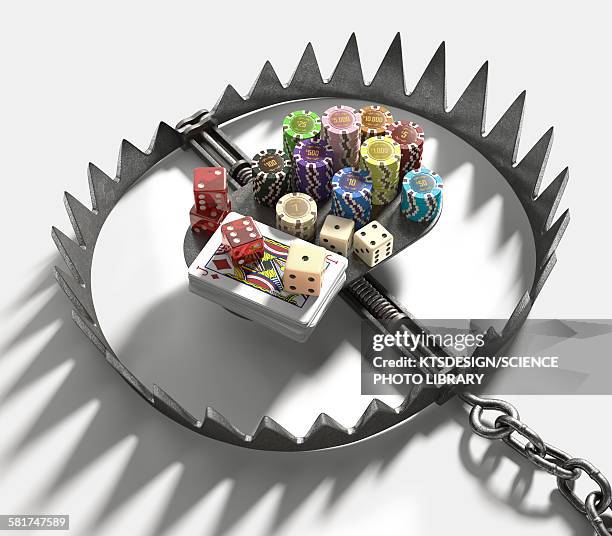 bear trap with gambling chips and cards - bear trap stock illustrations