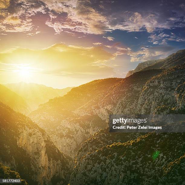 sunset in the verdon gorge, france - gorges du verdon stock pictures, royalty-free photos & images