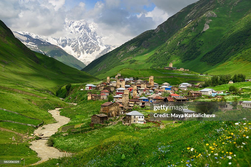 Ushguli village and Shkhara range