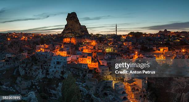 night view of the ancient fortress. ortahisar - ortahisar stock pictures, royalty-free photos & images