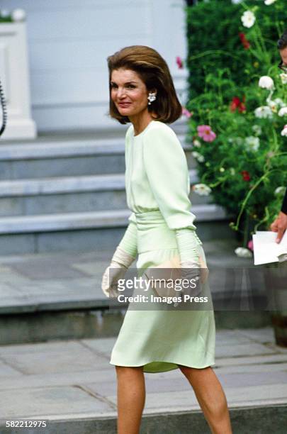 Jacqueline Kennedy Onassis attends the wedding ceremony of Caroline Kennedy and Edwin Schlossberg in the Church of Our Lady of Victory on July 19,...