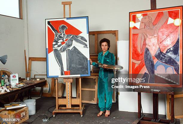 Francoise Gilot in her art studio circa 1982 in La Jolla, California.