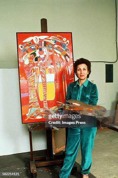 Francoise Gilot in her art studio circa 1982 in La Jolla, California.