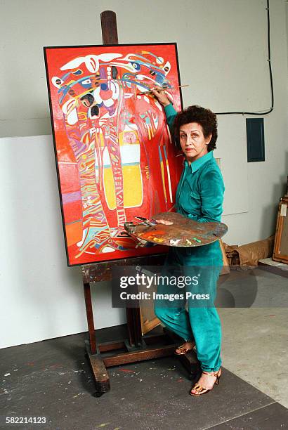 Francoise Gilot in her art studio circa 1982 in La Jolla, California.