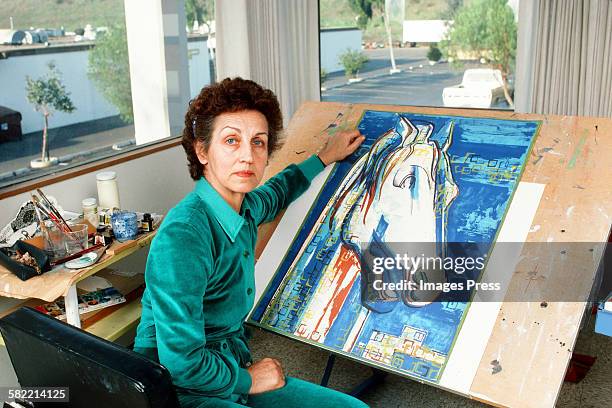 Francoise Gilot in her art studio circa 1982 in La Jolla, California.