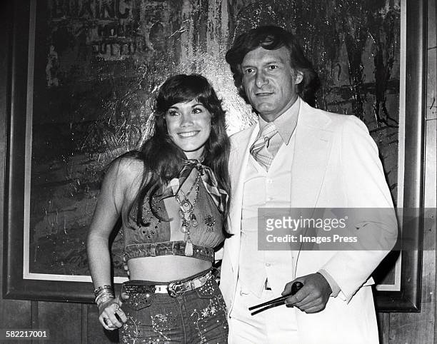 1970s: Barbi Benton and Hugh Hefner at the Playboy Club circa 1970s in New York City.