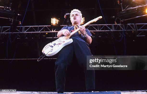 Green Day singer Billy Joe Armstrong performs on stage at V Festival, Chelmsford, United Kingdom, 1998.