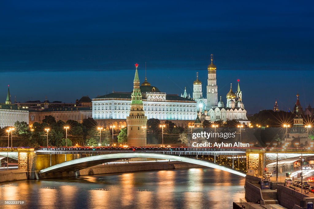 The Kremlin at blue hour in Moscow