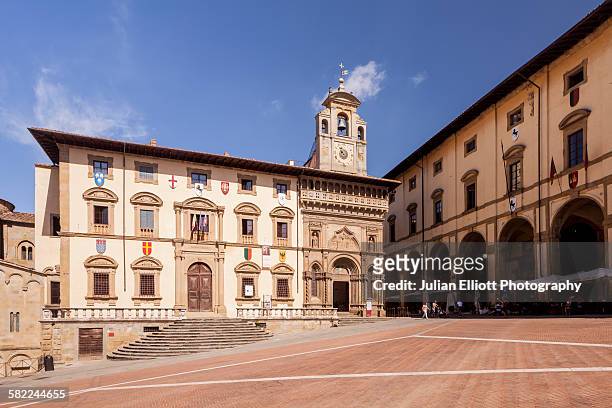 palazzos in piazza grande, arezzo. - arezzo stock pictures, royalty-free photos & images