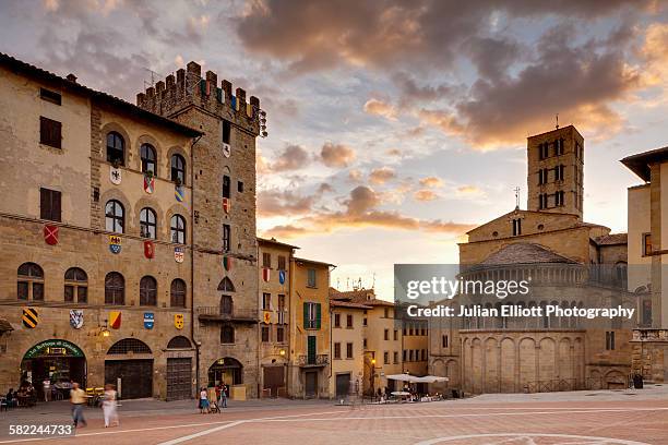 piazza grande and santa maria della pieve. - montepulciano stock pictures, royalty-free photos & images