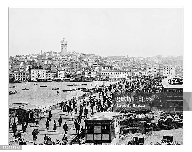 イスタンブールとボスポラス橋のアンティーク写真(トルコ、19世紀) - 黒海点のイラスト素材／クリップアート素材／マンガ素材／アイコン素材