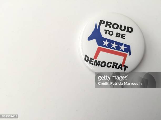 Pin expresses the political view: "Proud to be Democrat"