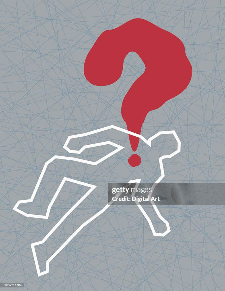 Crime Scene Body Outline With Bloody Question Mark