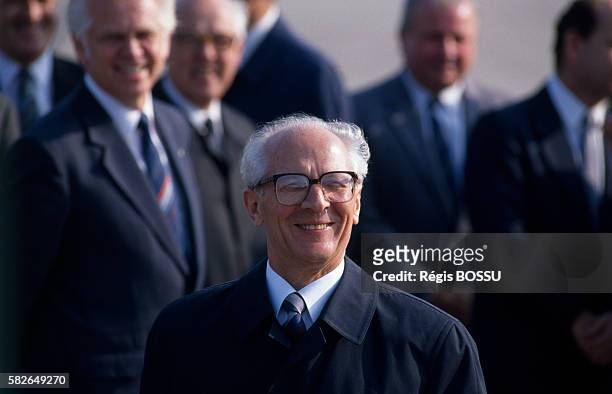 East German President Erich Honecker during the 40th anniversary of the German Democratic Republic .
