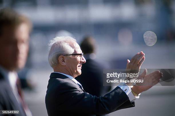 East German President Erich Honecker during the 40th anniversary of the German Democratic Republic .