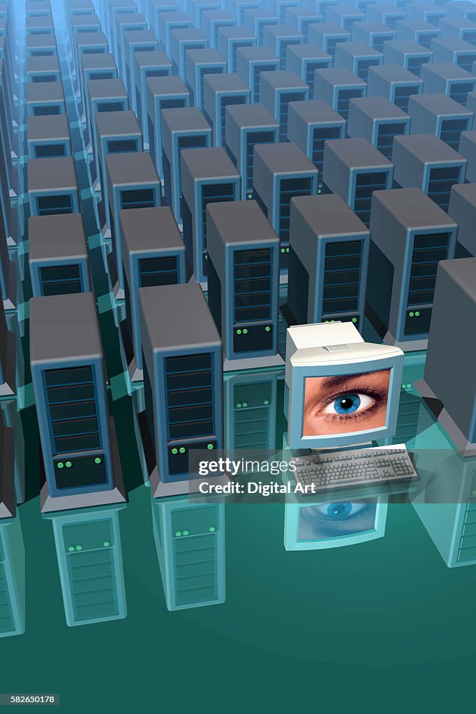 Computer Crowd Image Computer With Image Of Eye Among Crowd Of Computers High-Res Stock ...