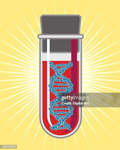 blood and dna in test tube - dna model stock illustrations