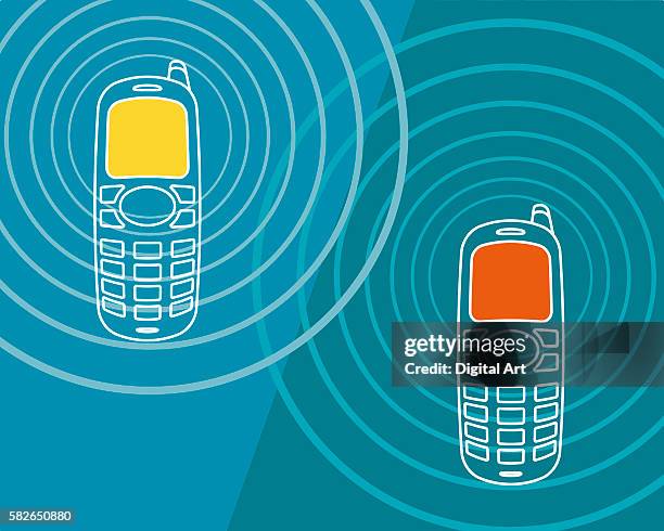 cell phone communication - two phones stock illustrations