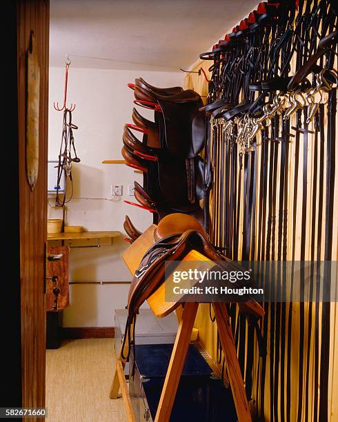 tack room - english saddle stock pictures, royalty-free photos & images