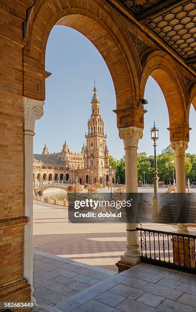 tower of plaza de espana in seville, spain - seville fotografías e imágenes de stock