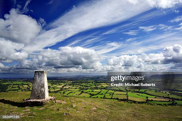 patchwork fields below the hatterall ridge - monmouthshire stock pictures, royalty-free photos & images