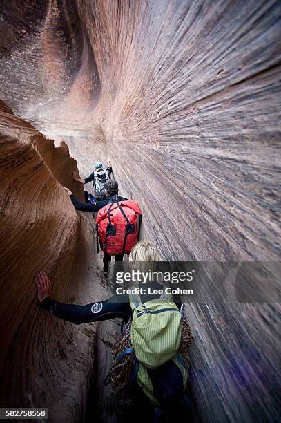 canyoneering zion national park - spelunking ストックフォトと画像