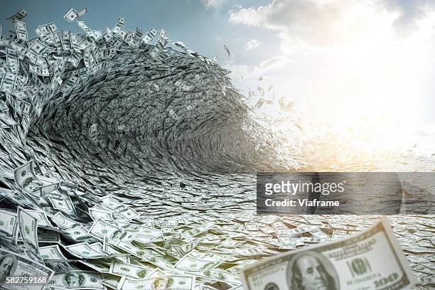 sea wave made of money - nice weather stock pictures, royalty-free photos & images