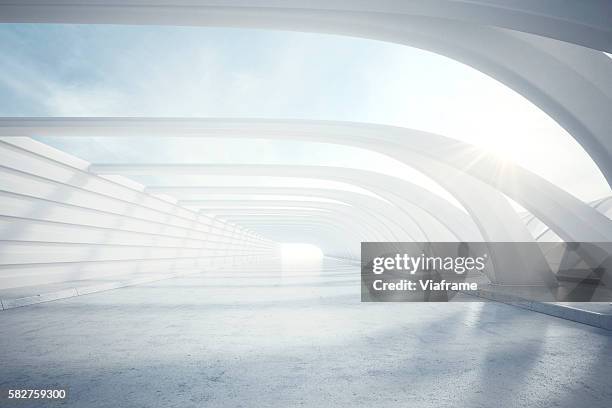 bright, modern white tunnel - background road stock pictures, royalty-free photos & images