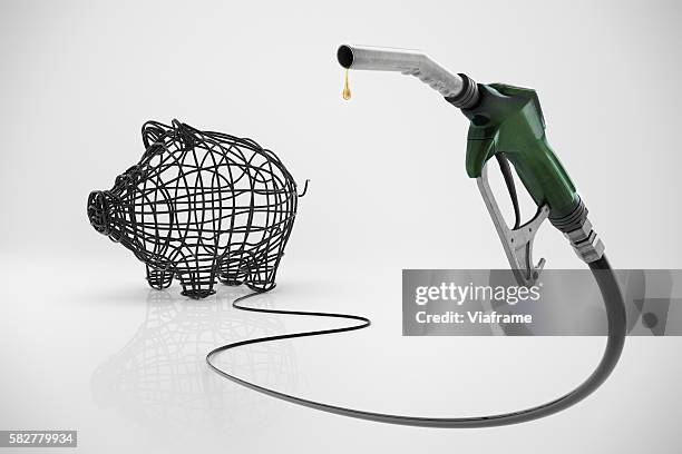 fuel hose shaping piggybank - brandstofpomp stockfoto's en -beelden