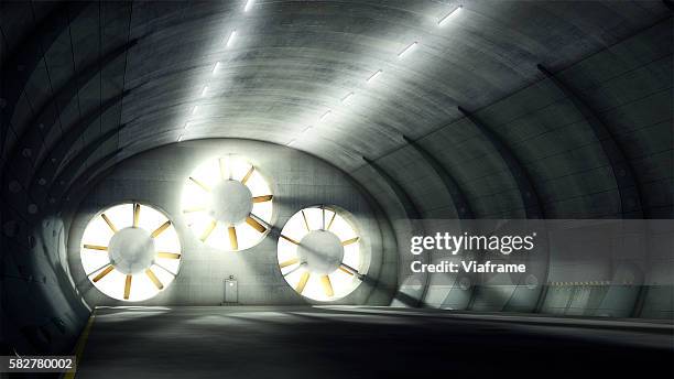 wind tunnel with three fans - aerodinámico fotografías e imágenes de stock