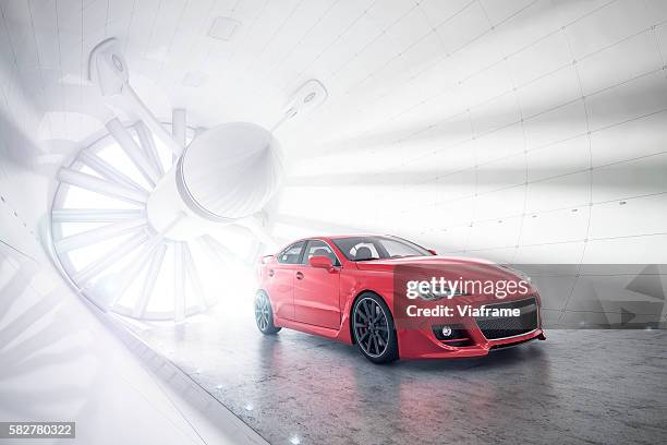 aerogeneric car wind tunnel red - windkanal stock-fotos und bilder