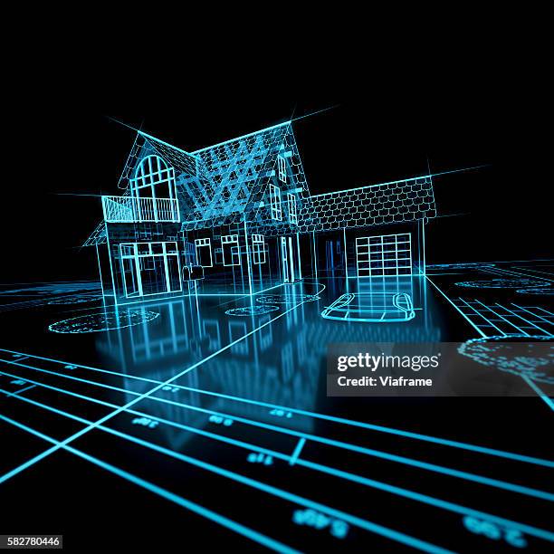 digital house model - wireframe stockfoto's en -beelden