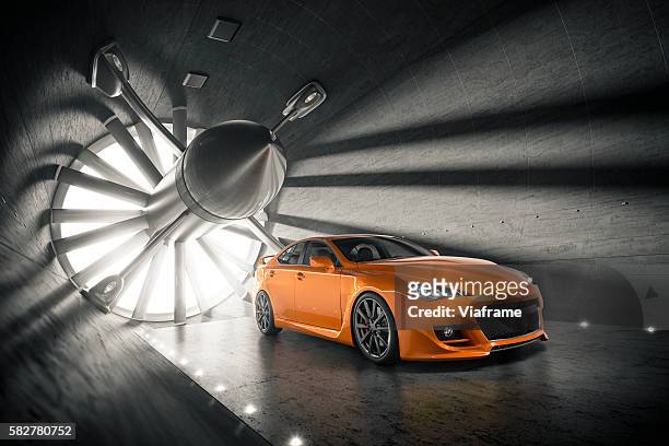 aerogeneric car wind tunnel dark - aerodynamic stock-fotos und bilder