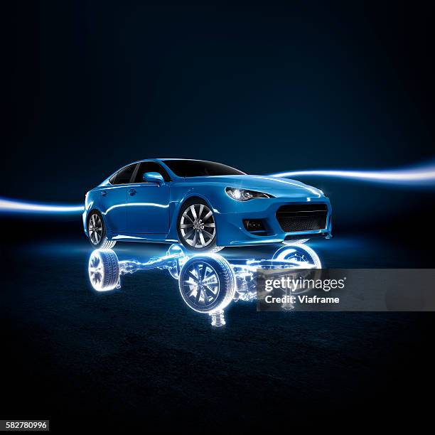 car frame blue - hybrid vehicle stock-fotos und bilder