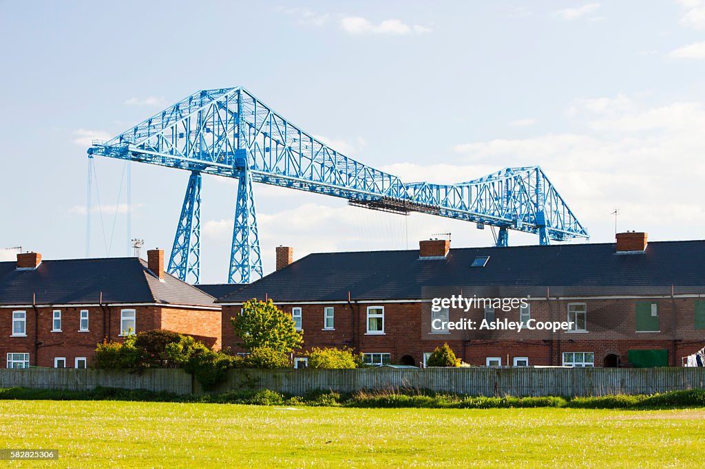 The Middlesbrough Transporter Bridge across the river Tees.