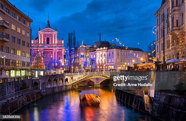 new year's decoration of the city ljubljana (slovenia - europe) - laibach stock-fotos und bilder